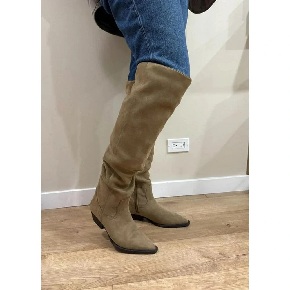 Time‎ & Tru Women's Size 6 Faux Suede Over The Knee Boots Taupe Tan Sand New